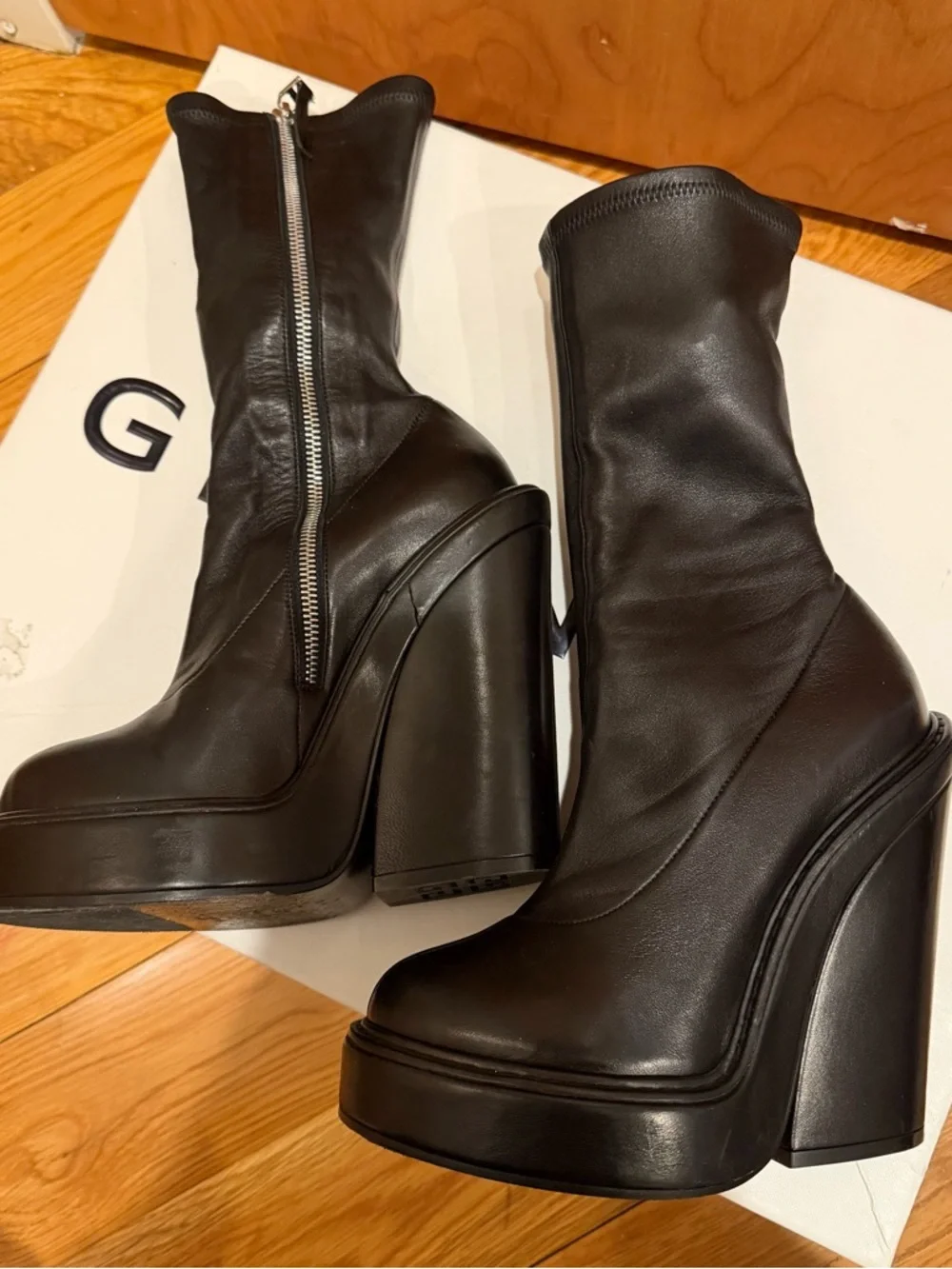 Givenchy Black Leather Platform Heel Boots - Picture 1 of 9
